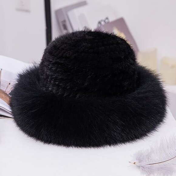 Mink Hat Real Fur Hat Knit Furry Women\'s Black main image 4
